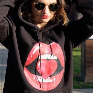 Hand Painted Hoodie Custom Design Red Lips